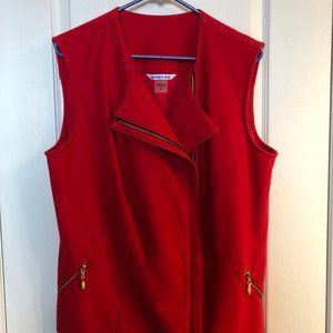 Peter NYGARD Red Vest Sleeveless Blazer Moto Gold Zipper Sz 1X